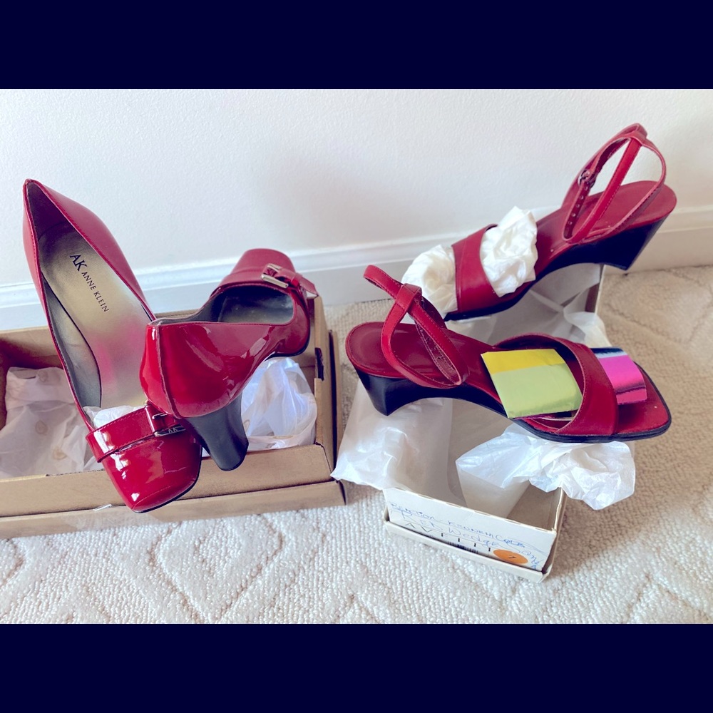 Kenneth Cole, Tomato red leather wedge + CK heel